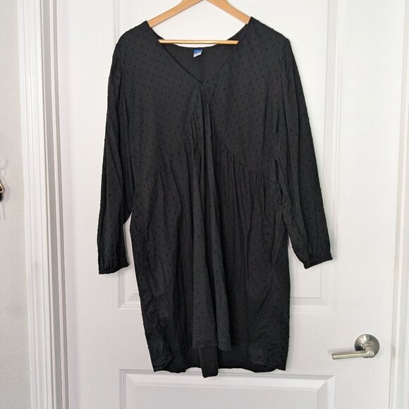 Old Navy Mini Dress Women's XL Black Clip Dot Swing Plunge V-Neck Long Sleeve - Picture 8 of 13